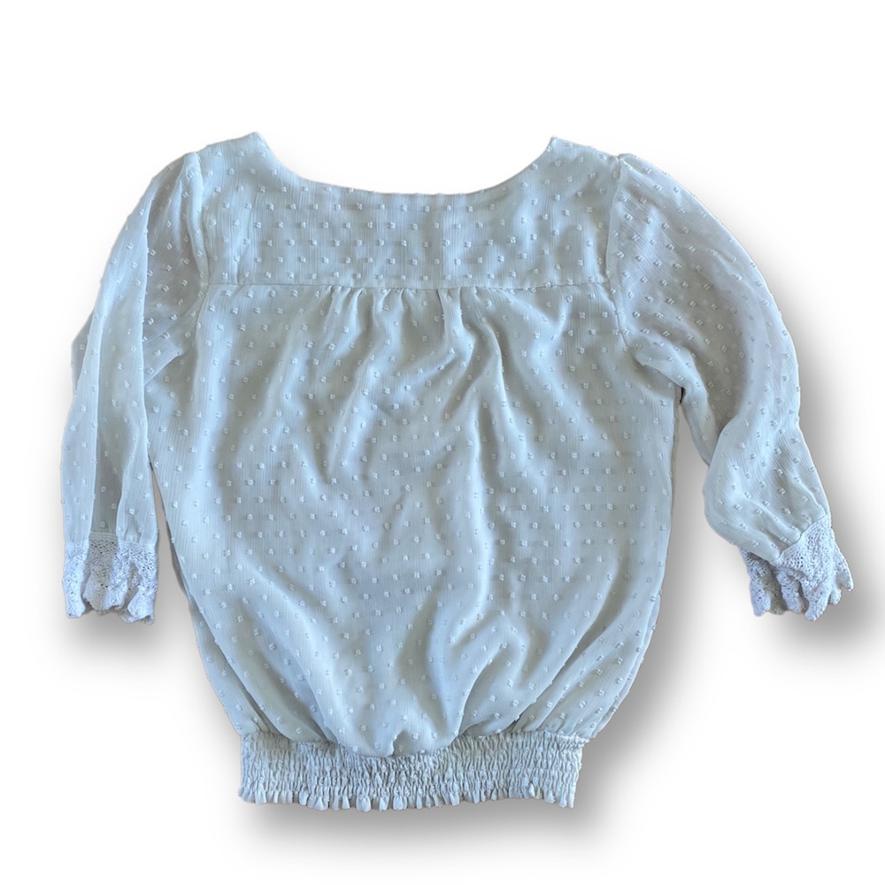 Solitaire embroidered peasant top with dots and lace 3/4 sleeve - Picture 2 of 8